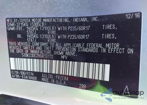 2017 Toyota Sienna Le 8 Passenger z USA, uszkodzony, nr VIN 5TDKZ3DC2HS813112